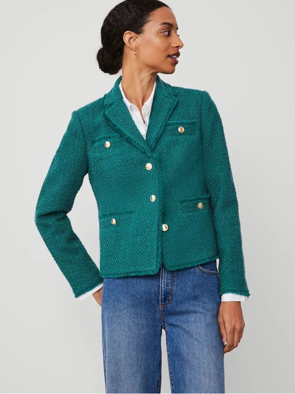 Ann Taylor Teal Bouclé Coat with Lined Interior